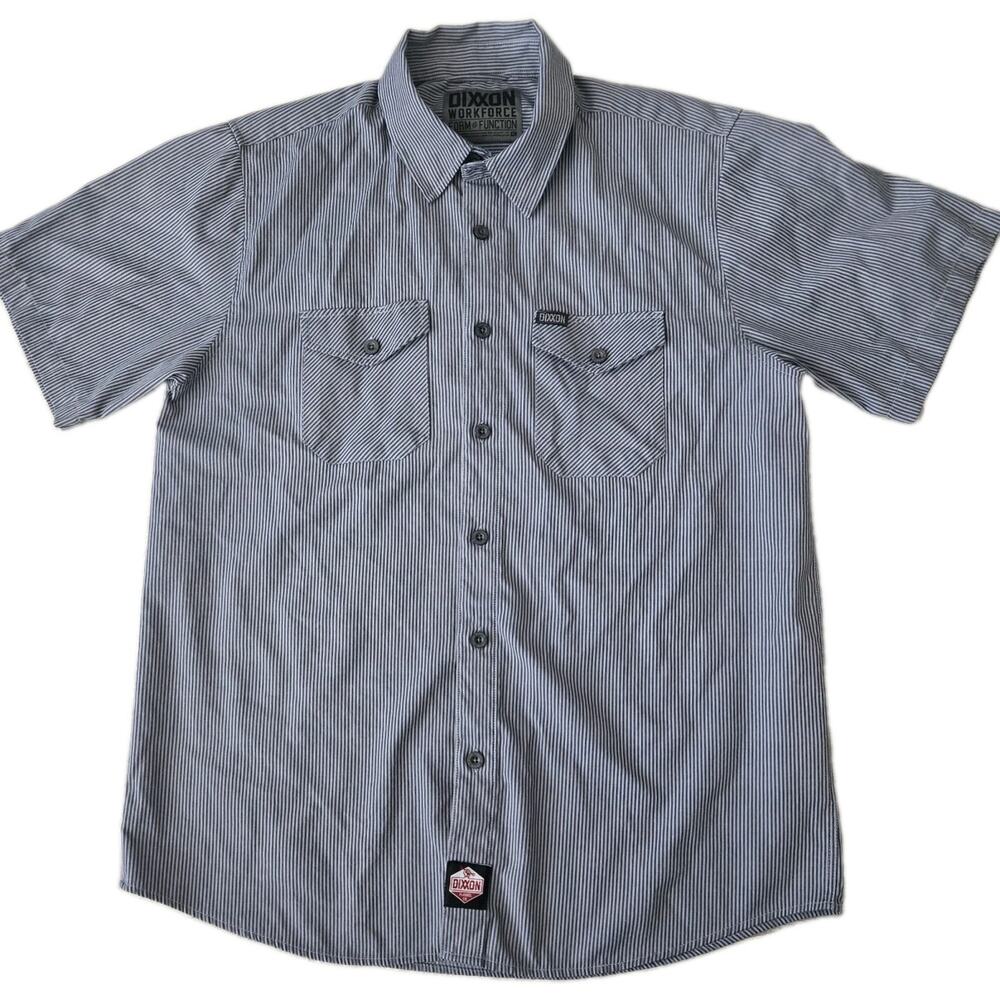 Dixxon Workforce Button Down Shirt Mens XL Navy Blue Striped Workwear Utility